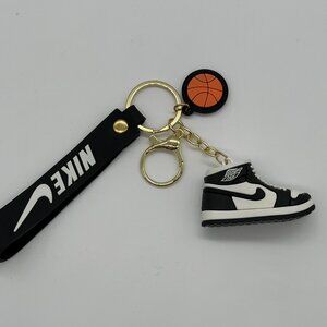 Black & White Nike Sneaker Keychain with Basketball Charm – Kids Backpack